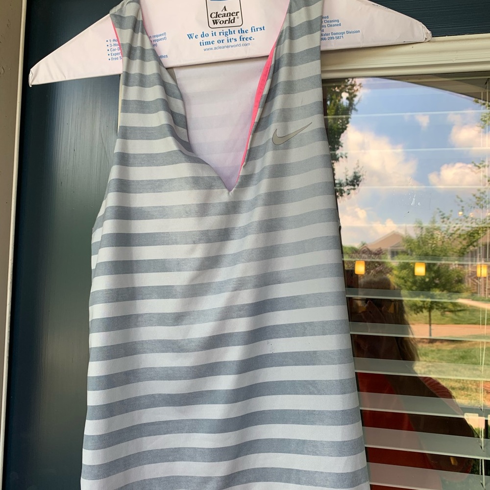 Nike Dri-fit striped tank : gray, white & hot pink